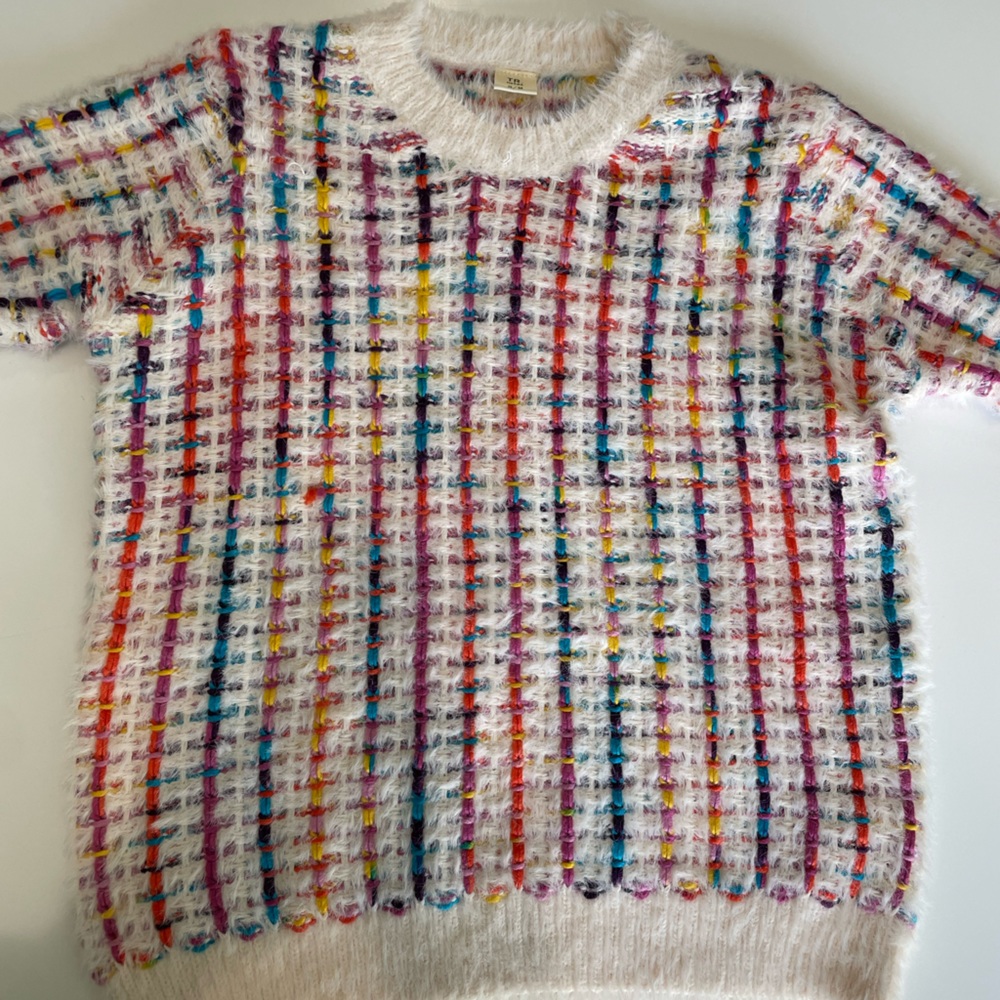 Rainbow Sweater Fuzzy Knitted Classic Ivory Cozy